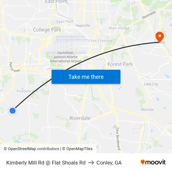 Kimberly Mill Rd @ Flat Shoals Rd to Conley, GA map