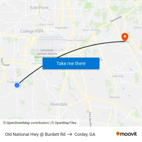 Old National Hwy @ Burdett Rd to Conley, GA map