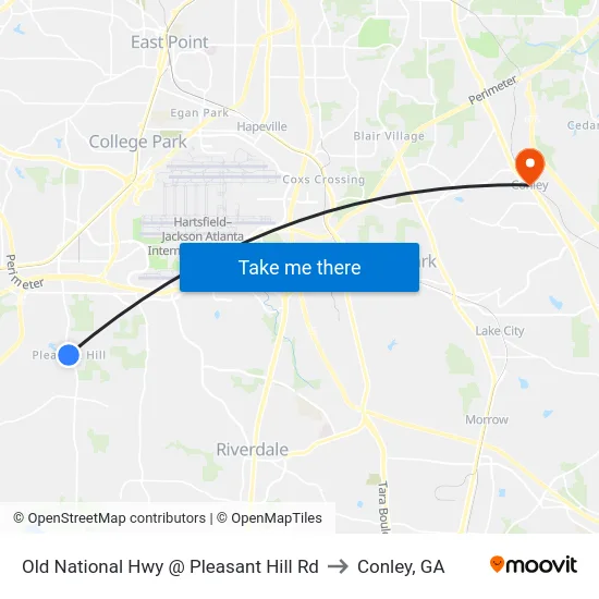 Old National Hwy @ Pleasant Hill Rd to Conley, GA map