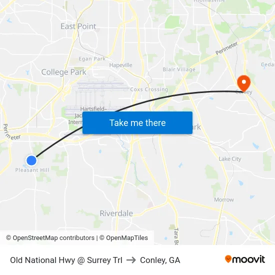 Old National Hwy @ Surrey Trl to Conley, GA map