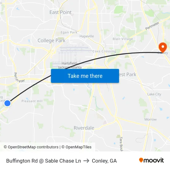 Buffington Rd @ Sable Chase Ln to Conley, GA map
