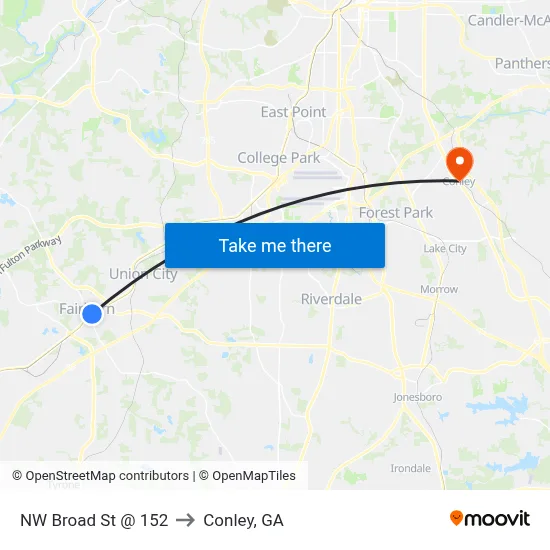 NW Broad St @ 152 to Conley, GA map