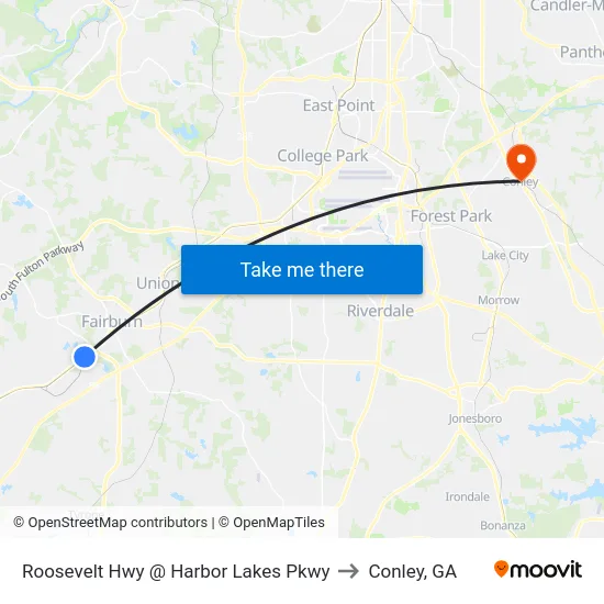 Roosevelt Hwy @ Harbor Lakes Pkwy to Conley, GA map