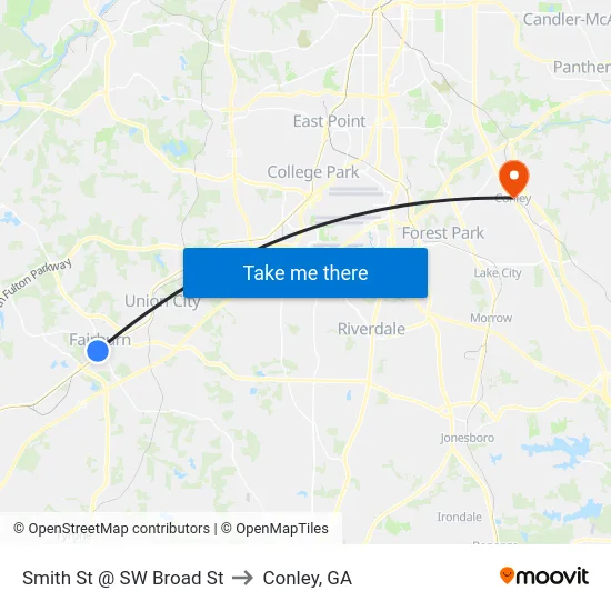 Smith St @ SW Broad St to Conley, GA map