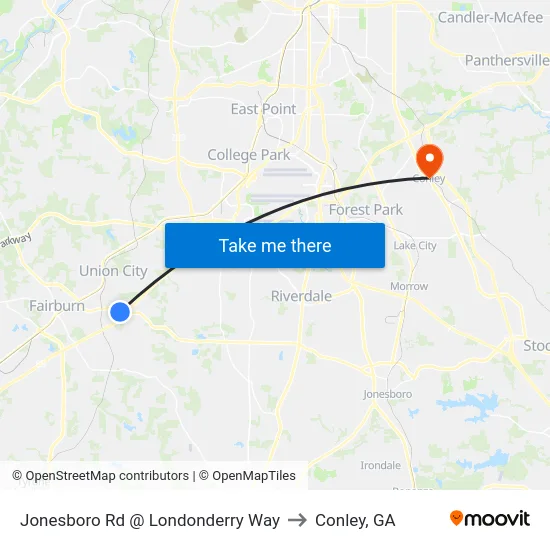 Jonesboro Rd @ Londonderry Way to Conley, GA map