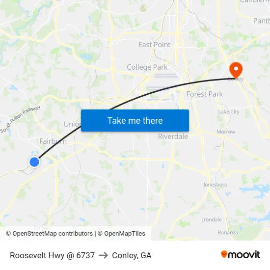 Roosevelt Hwy @ 6737 to Conley, GA map
