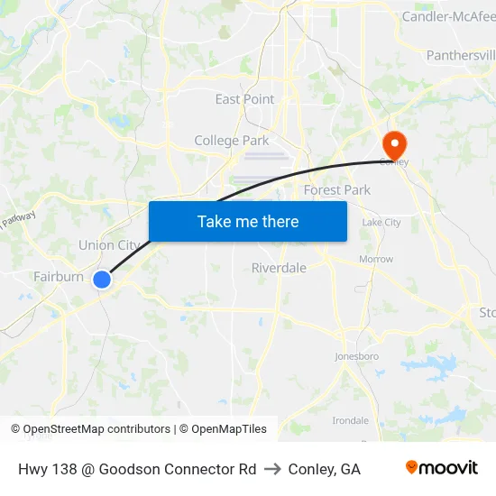 Hwy 138 @ Goodson Connector Rd to Conley, GA map