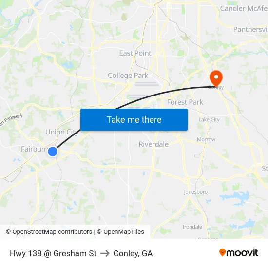 Hwy 138 @ Gresham St to Conley, GA map