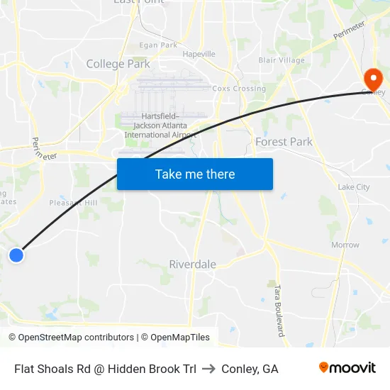 Flat Shoals Rd @ Hidden Brook Trl to Conley, GA map