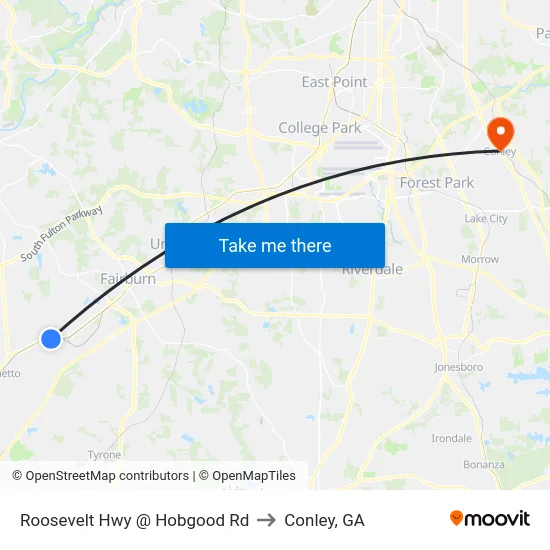 Roosevelt Hwy @ Hobgood Rd to Conley, GA map