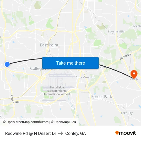 Redwine Rd @ N Desert Dr to Conley, GA map