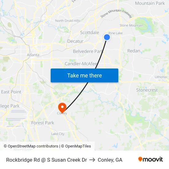 Rockbridge Rd @ S Susan Creek Dr to Conley, GA map