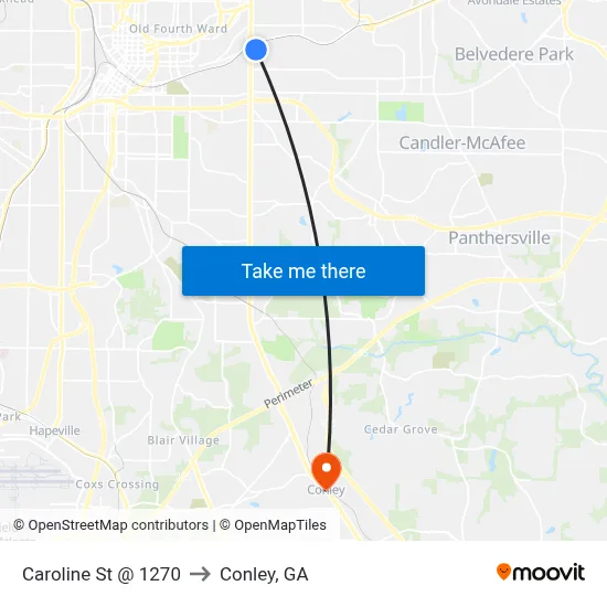 Caroline St @ 1270 to Conley, GA map