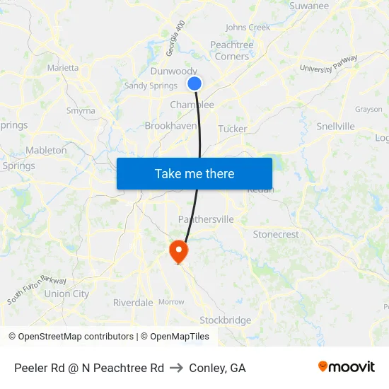 Peeler Rd @ N Peachtree Rd to Conley, GA map
