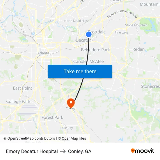 Emory Decatur Hospital to Conley, GA map