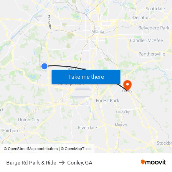 Barge Rd Park & Ride to Conley, GA map