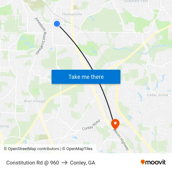 Constitution Rd @ 960 to Conley, GA map
