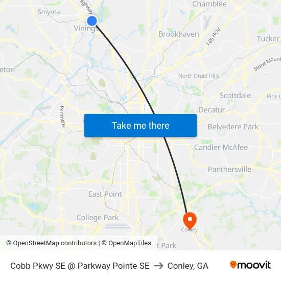 Cobb Pkwy SE @ Parkway Pointe SE to Conley, GA map
