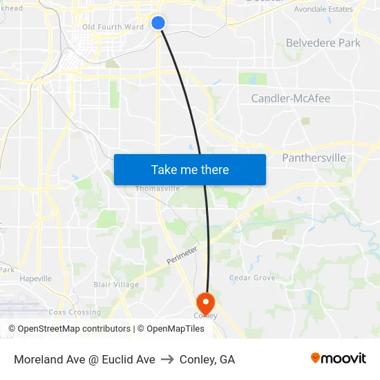 Moreland Ave @ Euclid Ave to Conley, GA map
