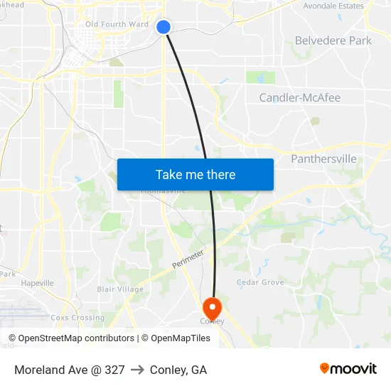 Moreland Ave @ 327 to Conley, GA map