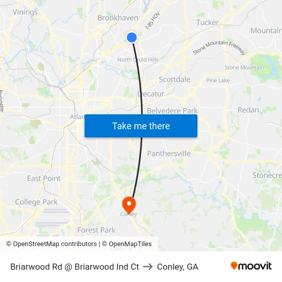 Briarwood Rd @ Briarwood Ind Ct to Conley, GA map
