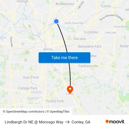 Lindbergh Dr NE @ Morosgo Way to Conley, GA map