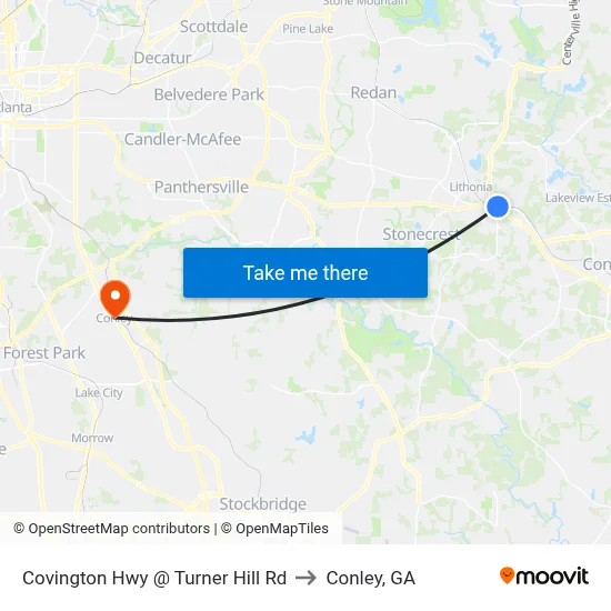 Covington Hwy @ Turner Hill Rd to Conley, GA map