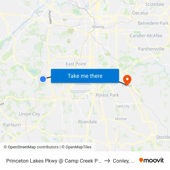 Princeton Lakes Pkwy @ Camp Creek Pkwy to Conley, GA map