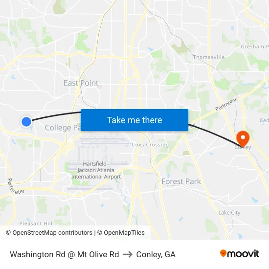 Washington Rd @ Mt Olive Rd to Conley, GA map