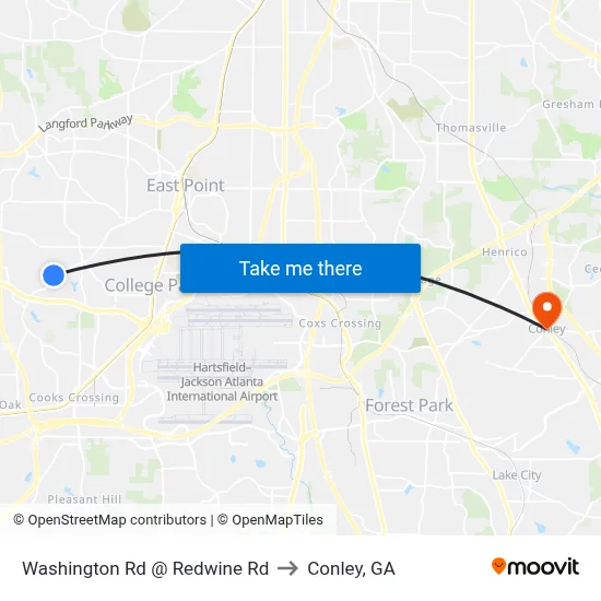 Washington Rd @ Redwine Rd to Conley, GA map