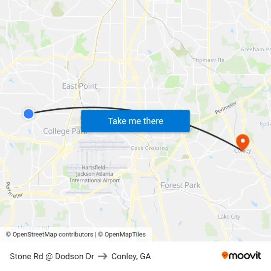 Stone Rd @ Dodson Dr to Conley, GA map