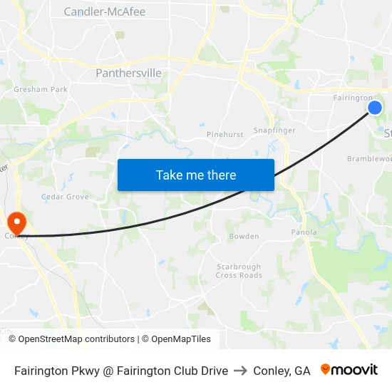 Fairington Pkwy @ Fairington Club Drive to Conley, GA map