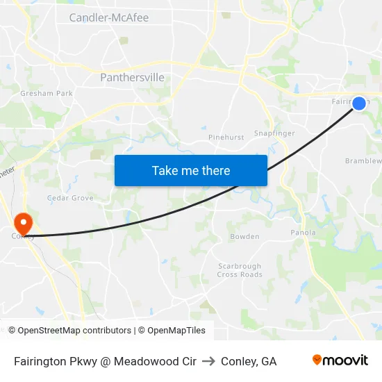 Fairington Pkwy @ Meadowood Cir to Conley, GA map