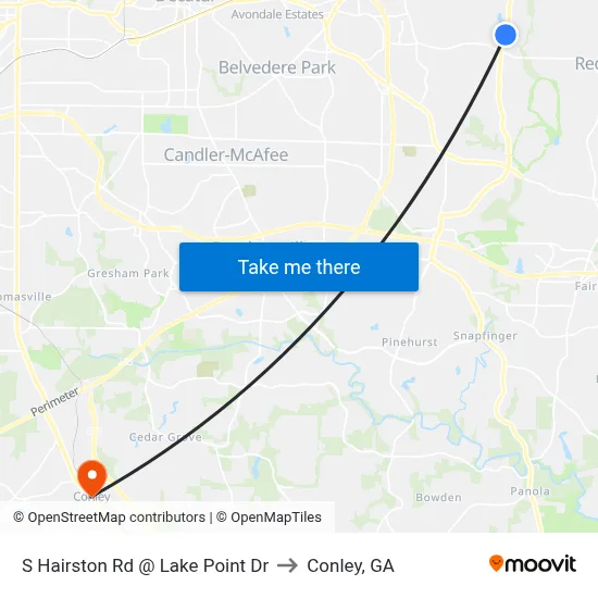 S Hairston Rd @ Lake Point Dr to Conley, GA map