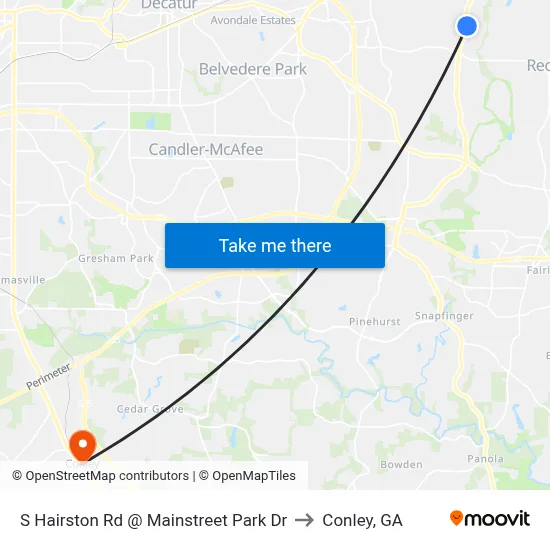 S Hairston Rd @ Mainstreet Park Dr to Conley, GA map