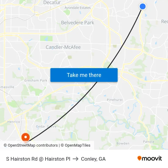 S Hairston Rd @ Hairston Pl to Conley, GA map