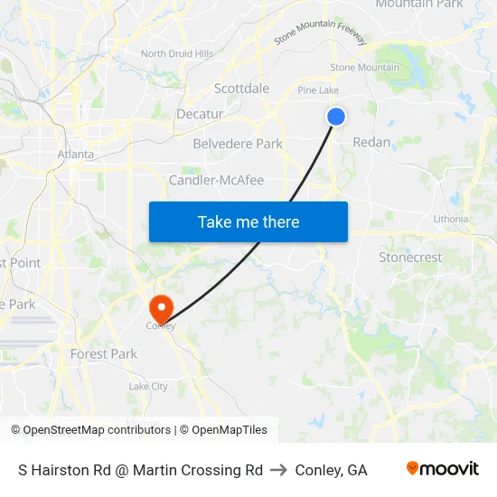 S Hairston Rd @ Martin Crossing Rd to Conley, GA map