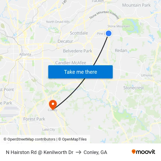 N Hairston Rd @ Kenilworth Dr to Conley, GA map