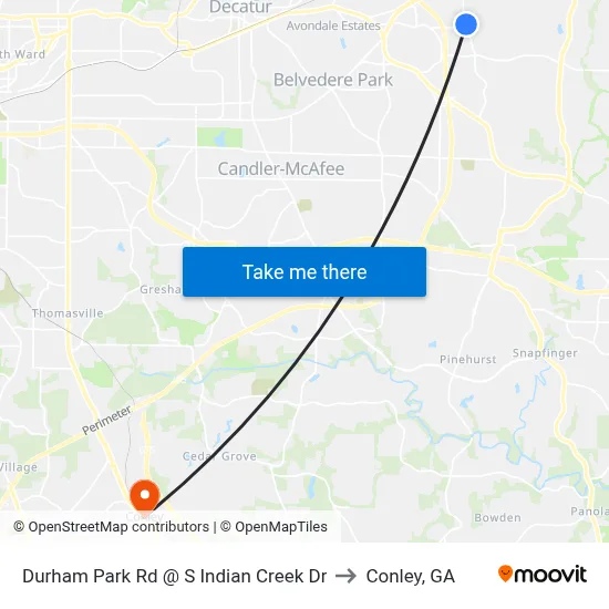 Durham Park Rd @ S Indian Creek Dr to Conley, GA map