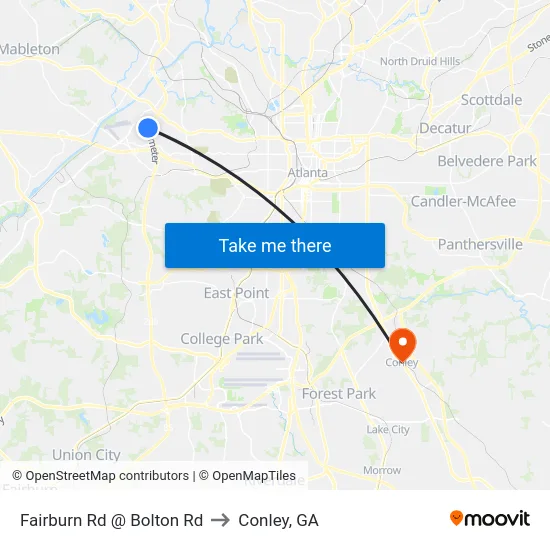 Fairburn Rd @ Bolton Rd to Conley, GA map
