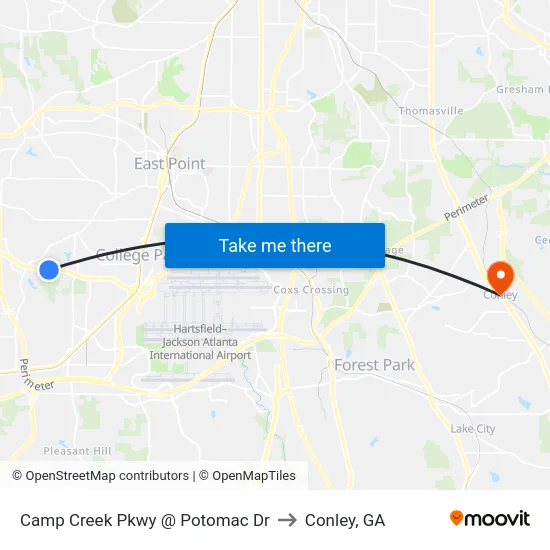 Camp Creek Pkwy @ Potomac Dr to Conley, GA map