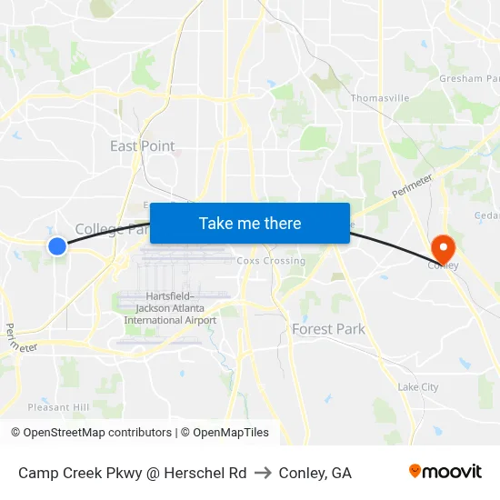 Camp Creek Pkwy @ Herschel Rd to Conley, GA map