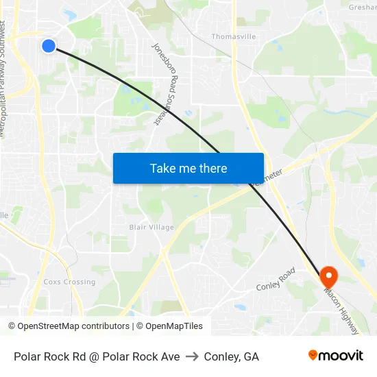 Polar Rock Rd @ Polar Rock Ave to Conley, GA map