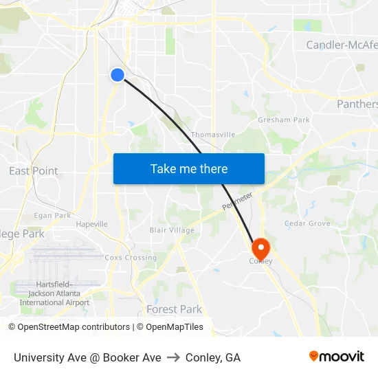 University Ave @ Booker Ave to Conley, GA map