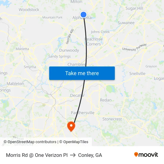 Morris Rd @ One Verizon Pl to Conley, GA map