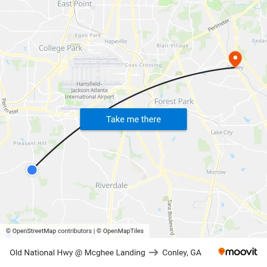 Old National Hwy @ Mcghee Landing to Conley, GA map