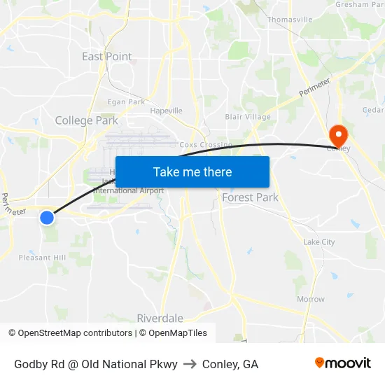 Godby Rd @ Old National Pkwy to Conley, GA map
