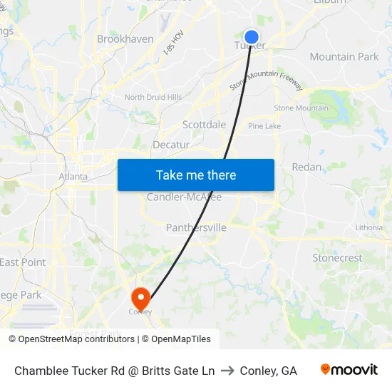 Chamblee Tucker Rd @ Britts Gate Ln to Conley, GA map