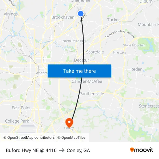 Buford Hwy NE @ 4416 to Conley, GA map
