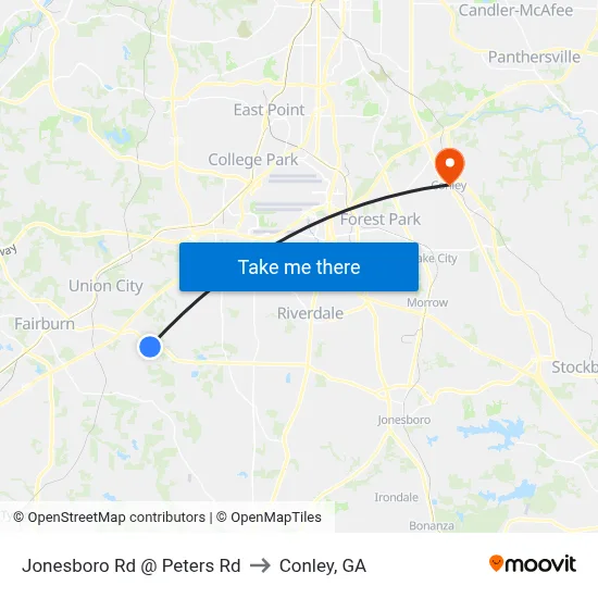 Jonesboro Rd @ Peters Rd to Conley, GA map
